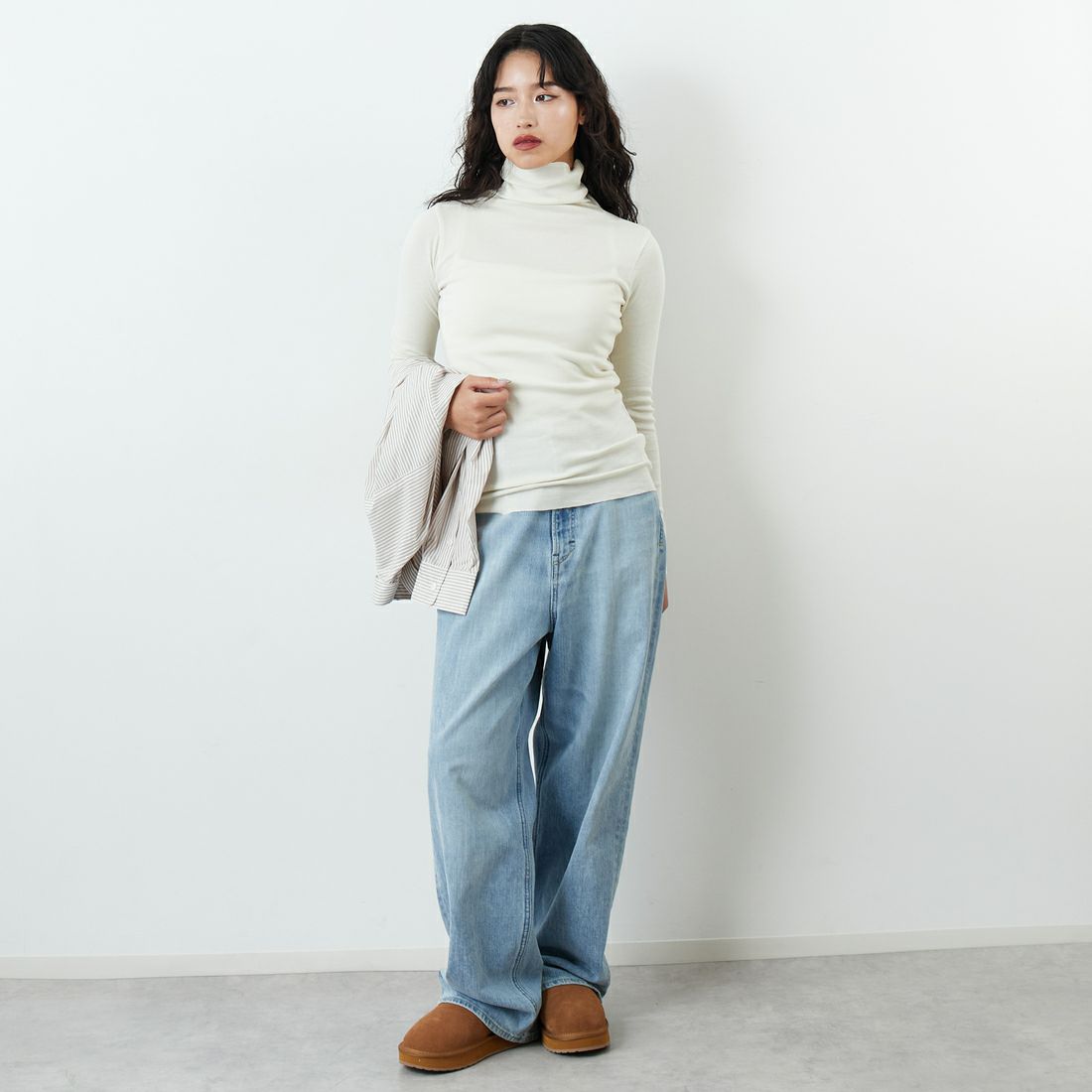 Jeans Factory Clothes [ジーンズファクトリークローズ] TCフライスボトルネックTシャツ [131824] 01 ｵﾌﾎﾜｲﾄ &&モデル身長：162cm 着用サイズ：F&&