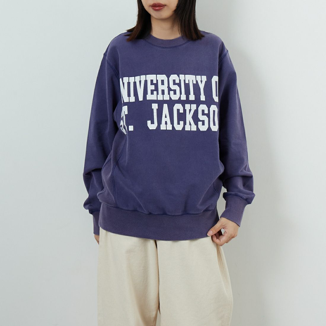 JACKSON MATISSE [ジャクソンマティス] UNIVERSITY OF ST.JACKSON クルーネックスウェット [JM25AW017] ﾑﾗｻｷ &&モデル身長：162cm 着用サイズ：S&&
