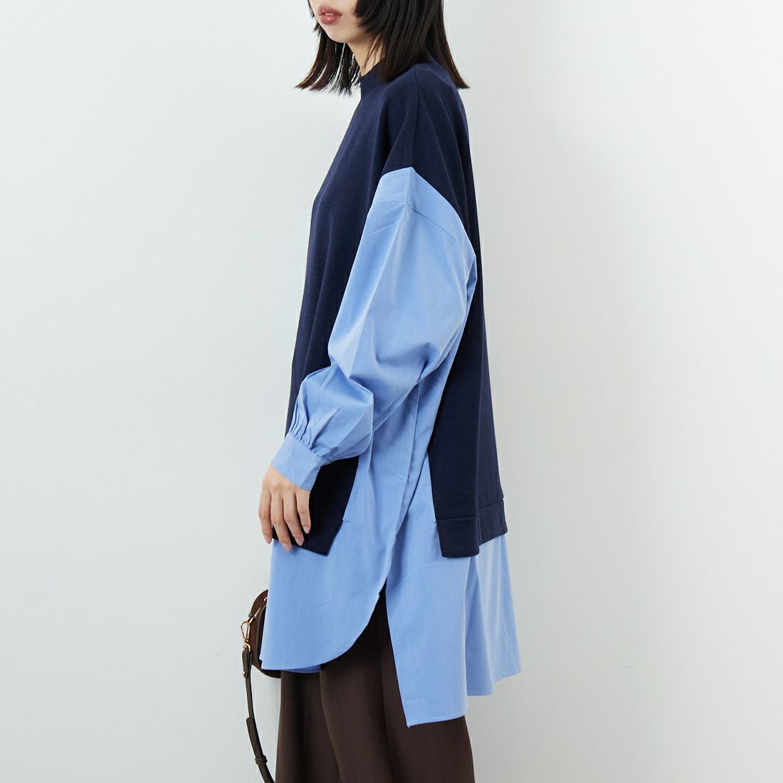 Kelen [ケレン] パネルデザイン ニットコンビトップス JOHA [LKL25FCS2006] NAVY &&モデル身長：162cm 着用サイズ：M&&