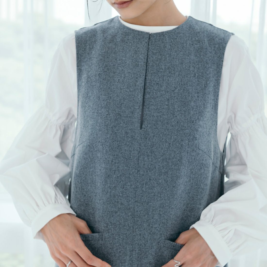 USINE [ユジーヌ] イージーケアキーネックジャンパースカート [21256063] 002 ｸﾞﾚｰ