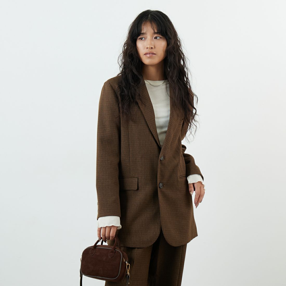 USINE [ユジーヌ] イージーケアウールライクジャケット [21256062] 039 BRﾁｪｯｸ &&モデル身長：162cm 着用サイズ：F&&