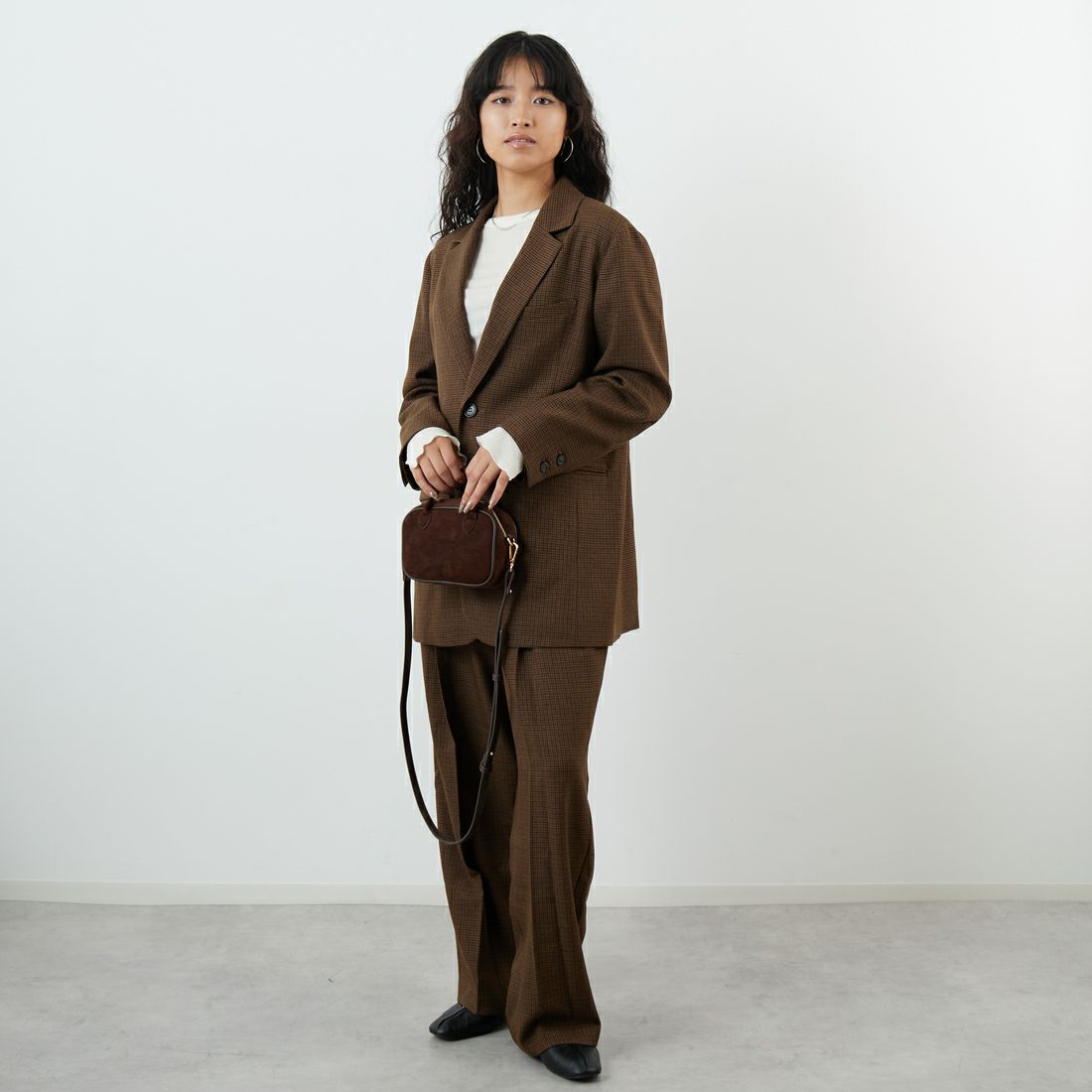 USINE [ユジーヌ] イージーケアウールライクジャケット [21256062] 039 BRﾁｪｯｸ &&モデル身長：162cm 着用サイズ：F&&