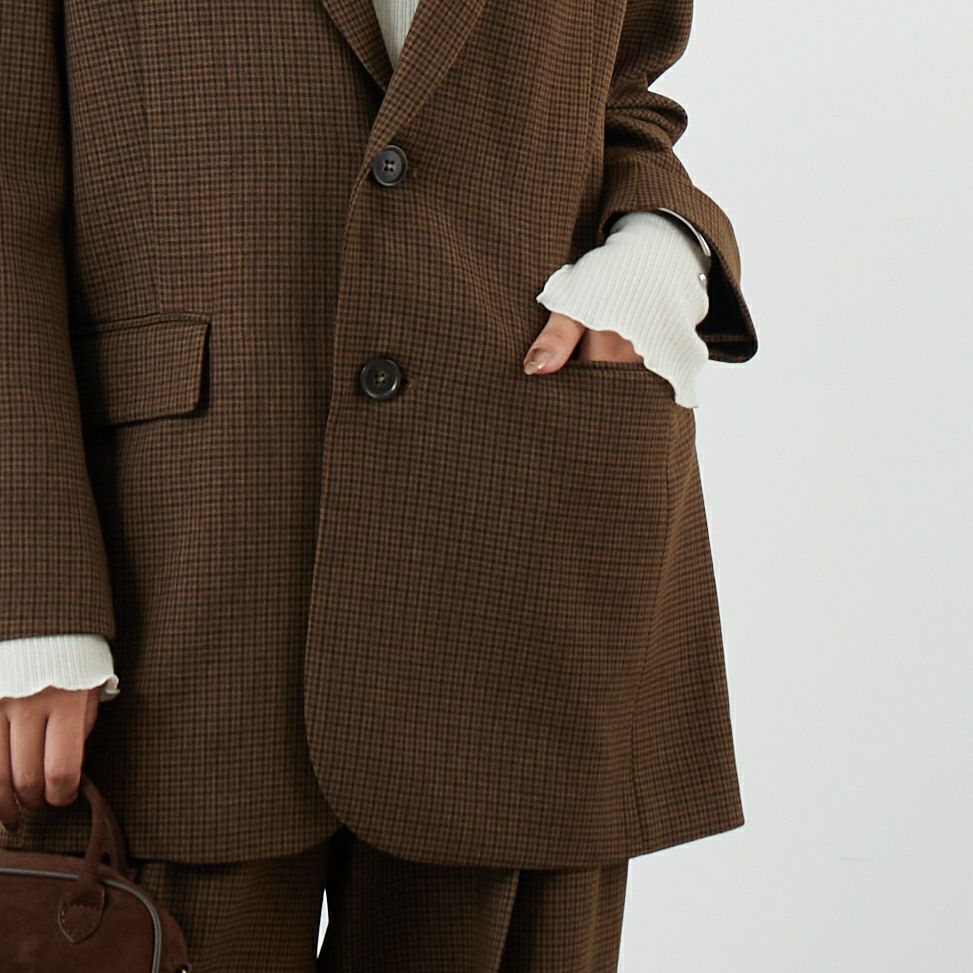 USINE [ユジーヌ] イージーケアウールライクジャケット [21256062] 039 BRﾁｪｯｸ &&モデル身長：162cm 着用サイズ：F&&