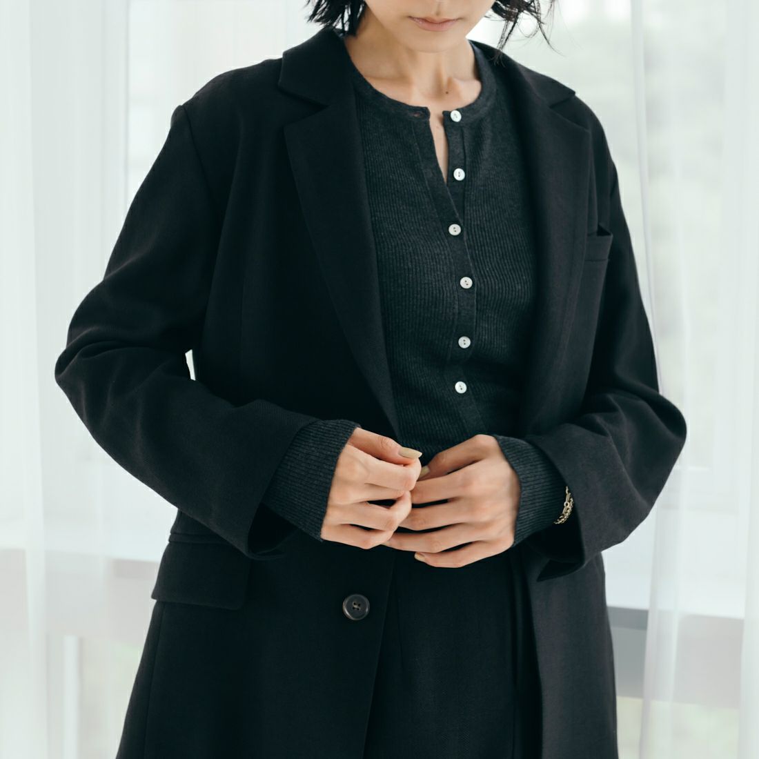 USINE [ユジーヌ] イージーケアウールライクジャケット [21256062] 004 ﾌﾞﾗｯｸ