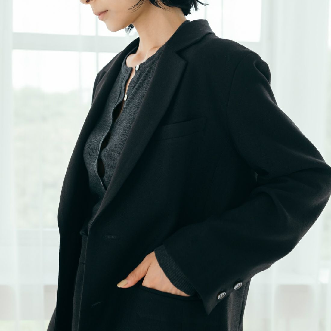 USINE [ユジーヌ] イージーケアウールライクジャケット [21256062] 004 ﾌﾞﾗｯｸ