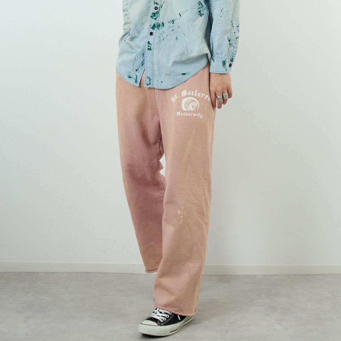 BOW WOW [バウワウ] ST. MACLAREN UNIV. エイジドスウェットパンツ [BW252-MUSP] AGED PINK &&モデル身長：179cm 着用サイズ：L&&