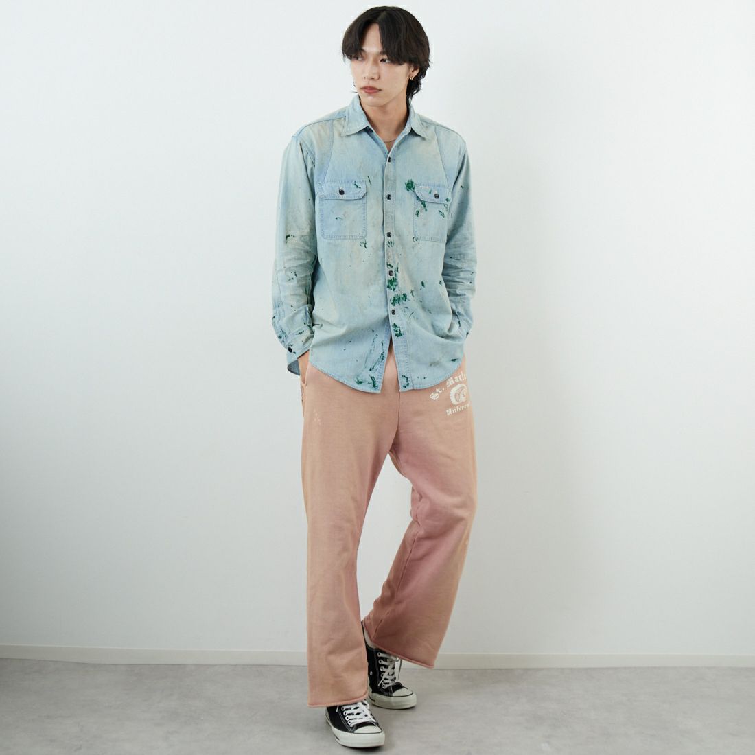 BOW WOW [バウワウ] ST. MACLAREN UNIV. エイジドスウェットパンツ [BW252-MUSP] AGED PINK &&モデル身長：179cm 着用サイズ：L&&