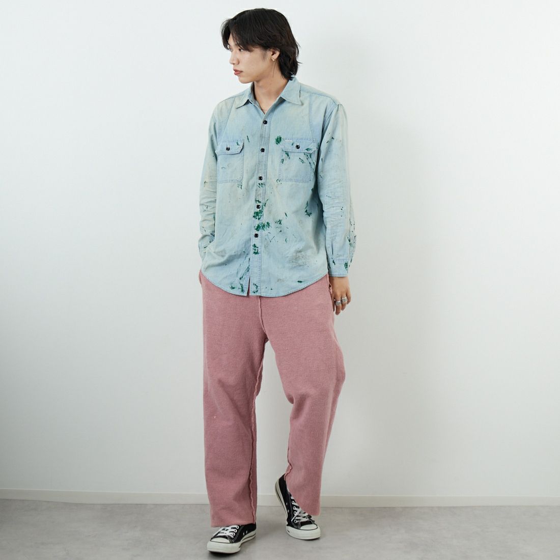 BOW WOW [バウワウ] ST. MACLAREN UNIV. エイジドスウェットパンツ [BW252-MUSP] AGED PINK &&モデル身長：179cm 着用サイズ：L&&