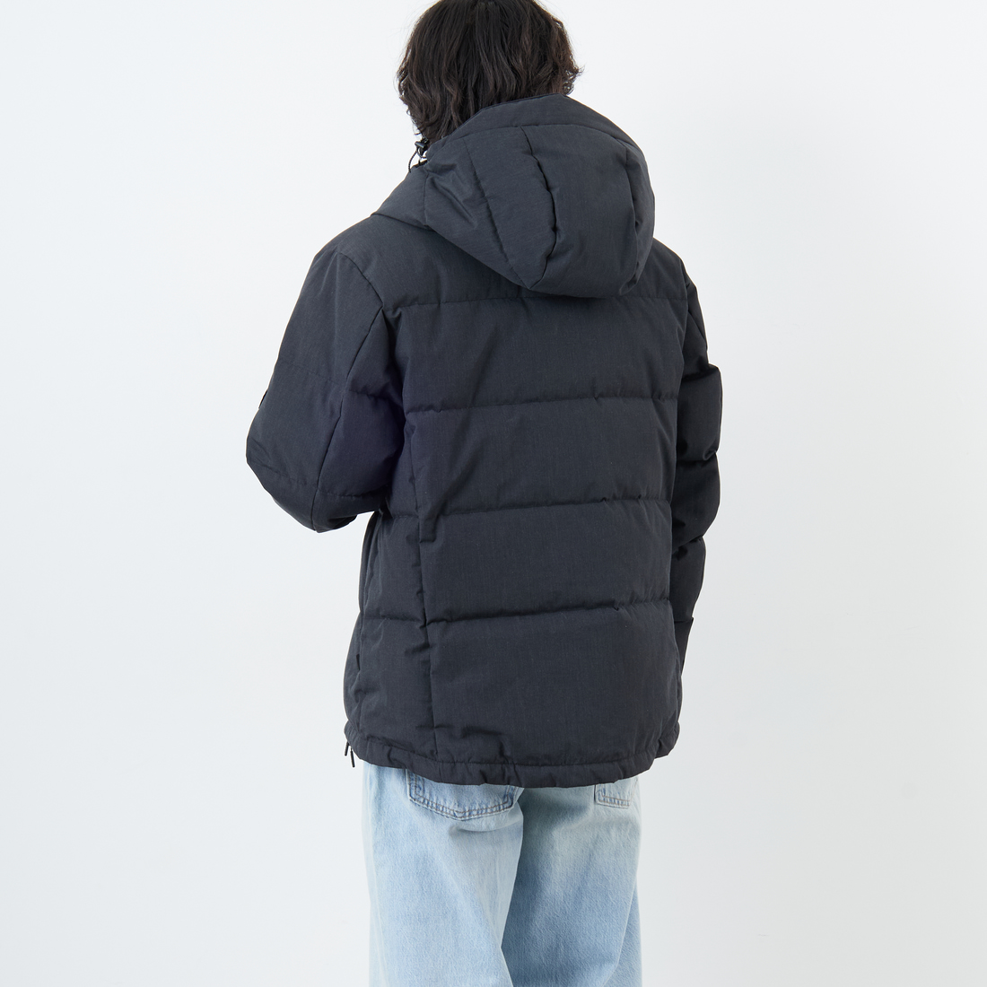 JEANSFACTORY × NANGA [ジーンズファクトリー × ナンガ] 別注 HINOC 難燃タフタダウンジャケット [JMP-254-031-JF] BLACK &&モデル身長：179cm 着用サイズ：XL&&