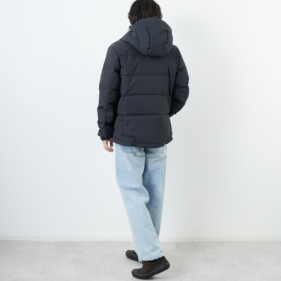 JEANSFACTORY × NANGA [ジーンズファクトリー × ナンガ] 別注 HINOC 難燃タフタダウンジャケット [JMP-254-031-JF] BLACK &&モデル身長：179cm 着用サイズ：XL&&