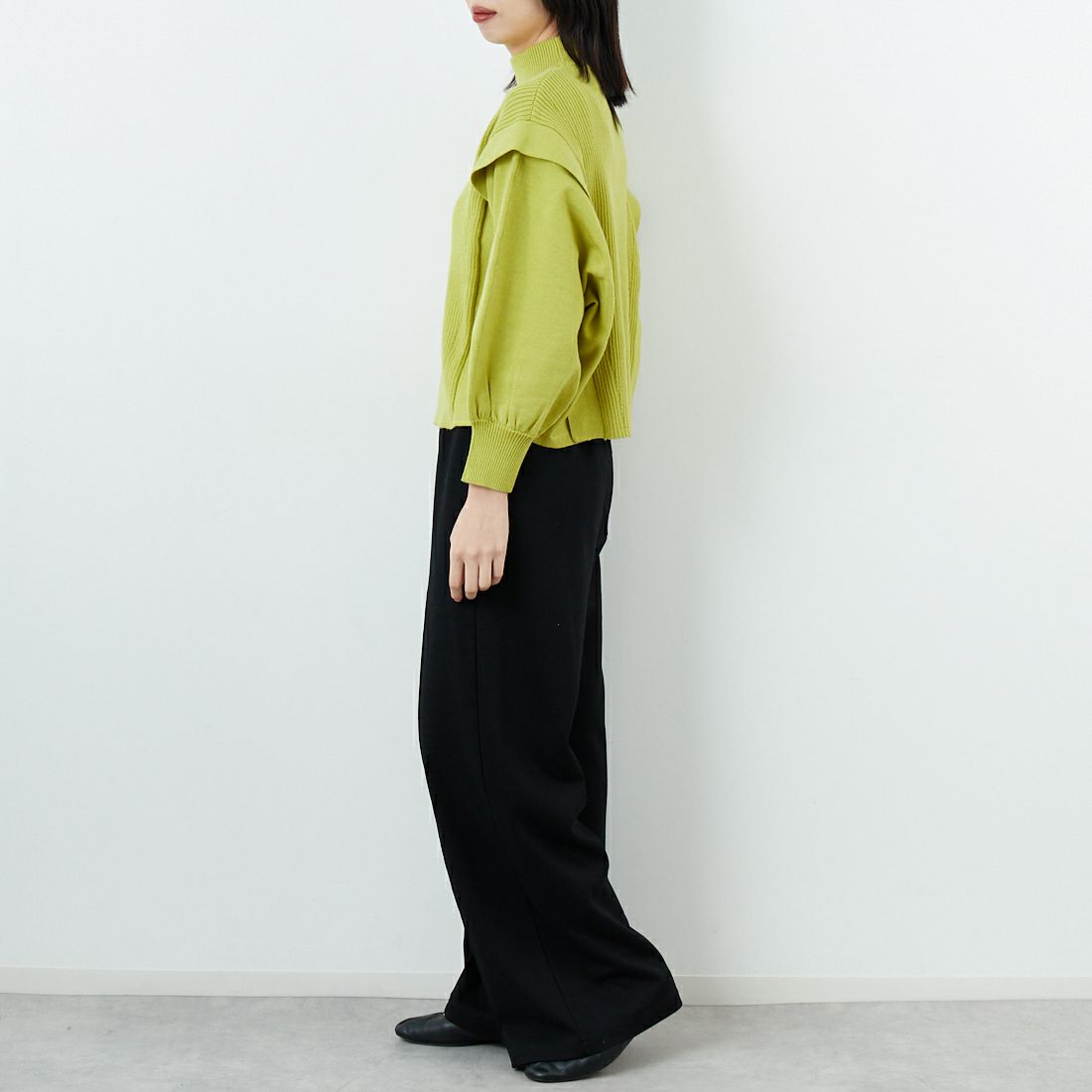 Jf Ready Made [ジェイエフレディメイド] 切替ハイネックリブプルオーバー [3107203] 422 ﾗｲﾑ &&モデル身長：162cm 着用サイズ：F&&