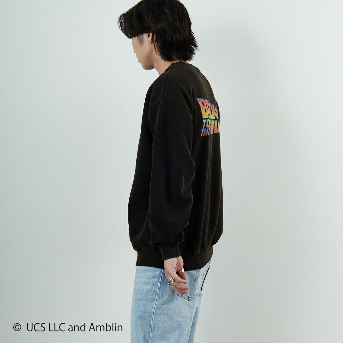 Jeans Factory Clothes [ジーンズファクトリークローズ] ムービーダメージスウェット / BACK TO THE FUTURE [JFC-254-092] BTTF &&モデル身長：179cm 着用サイズ：L&&