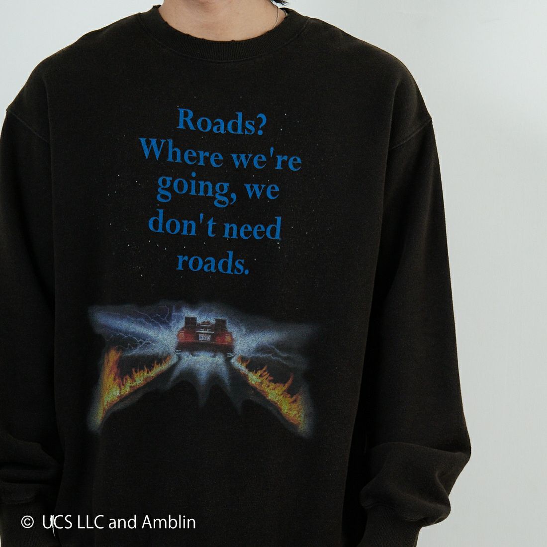 Jeans Factory Clothes [ジーンズファクトリークローズ] ムービーダメージスウェット / BACK TO THE FUTURE [JFC-254-092] BTTF &&モデル身長：179cm 着用サイズ：L&&