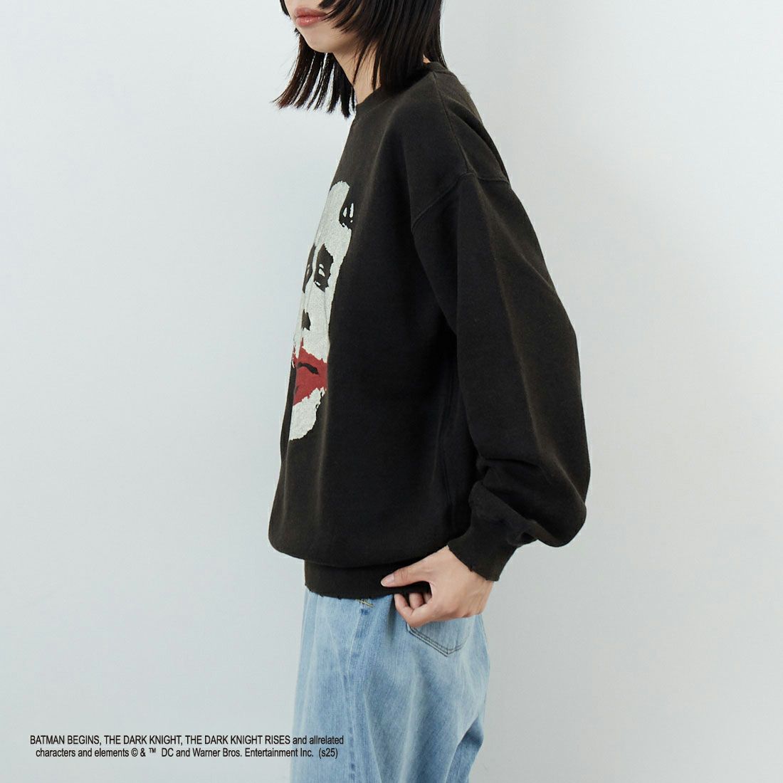 Jeans Factory Clothes [ジーンズファクトリークローズ] ムービーダメージスウェット / THE JOKER [JFC-254-090] BLACK &&モデル身長：162cm 着用サイズ：S&&