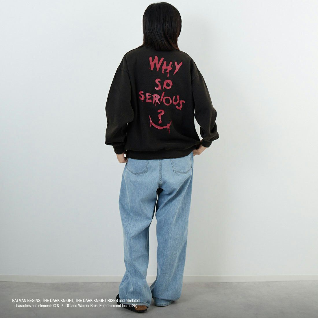 Jeans Factory Clothes [ジーンズファクトリークローズ] ムービーダメージスウェット / THE JOKER [JFC-254-090] BLACK &&モデル身長：162cm 着用サイズ：S&&