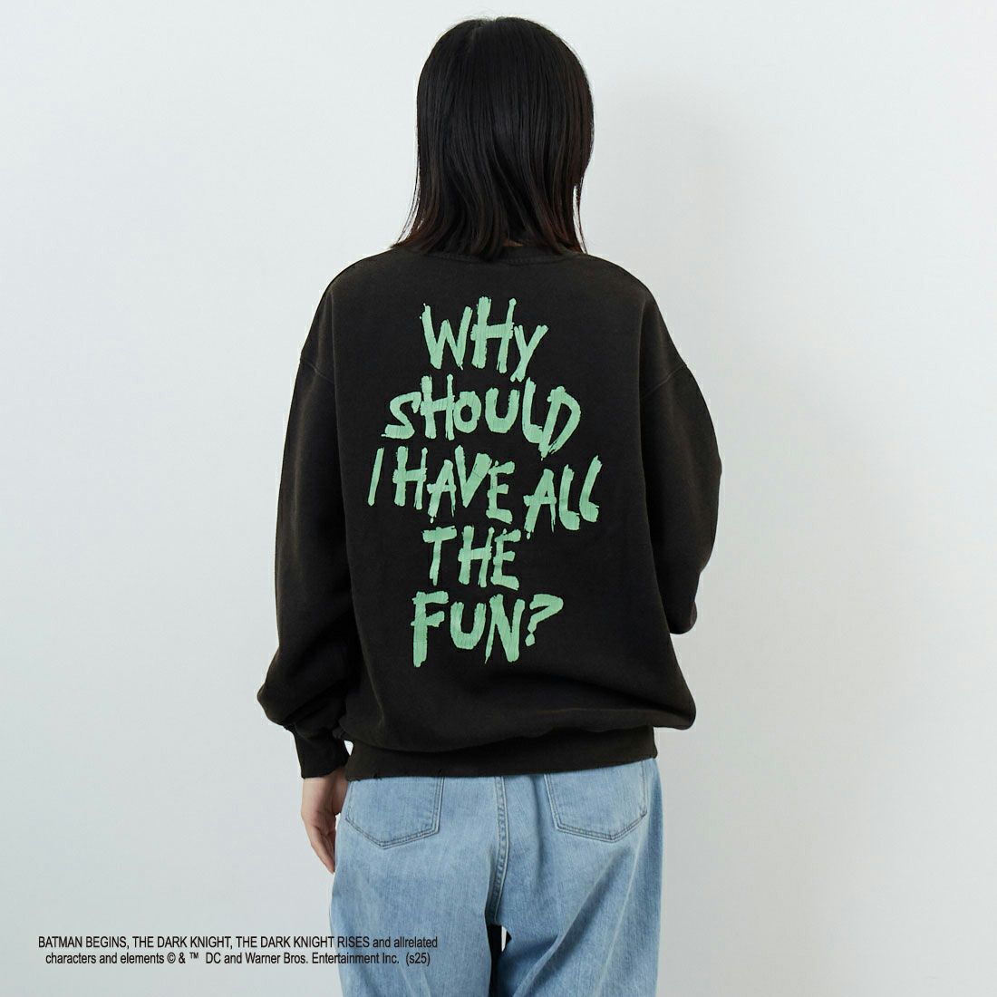 Jeans Factory Clothes [ジーンズファクトリークローズ] ムービーダメージスウェット / THE JOKER [JFC-254-091] BLACK &&モデル身長：162cm 着用サイズ：S&&