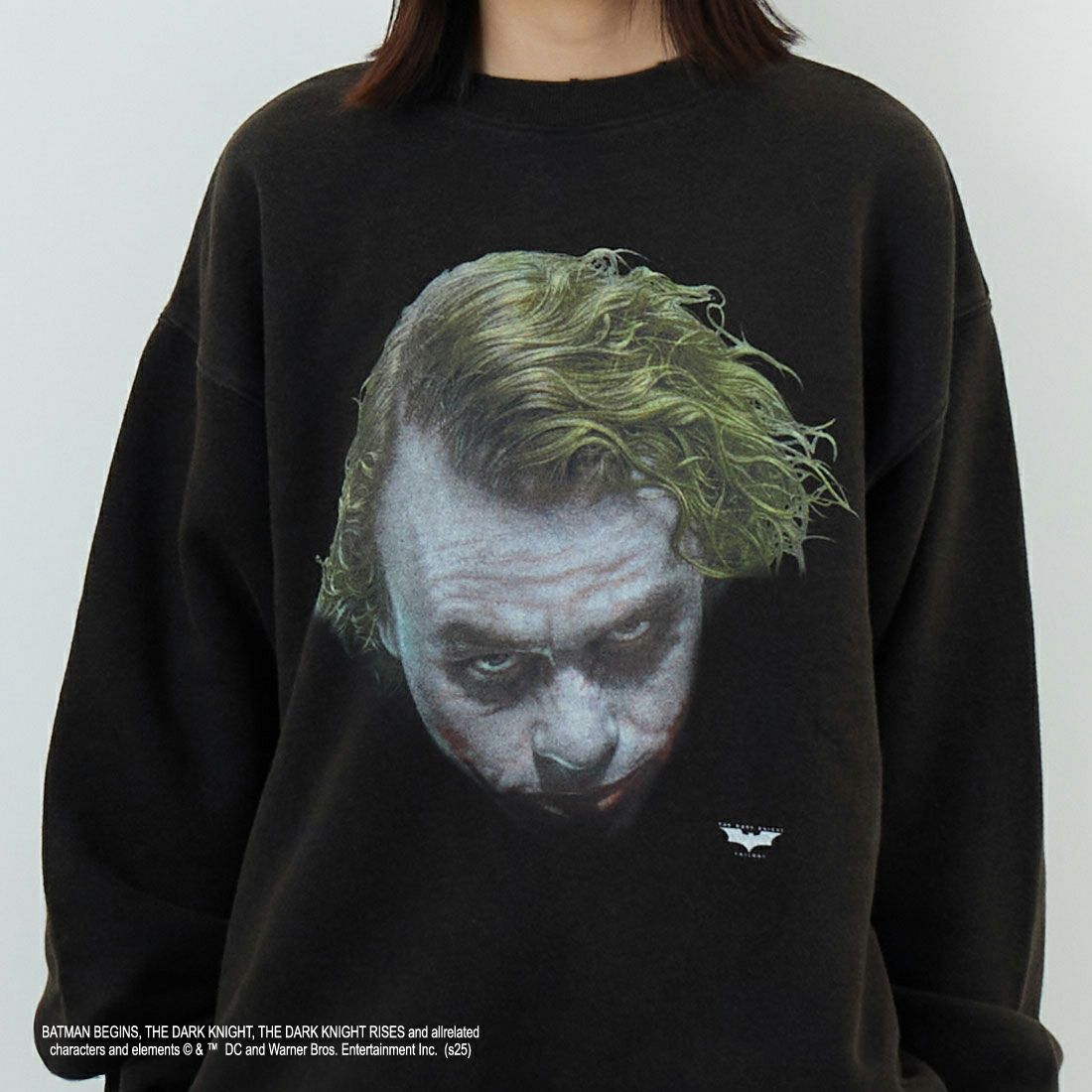 Jeans Factory Clothes [ジーンズファクトリークローズ] ムービーダメージスウェット / THE JOKER [JFC-254-091] BLACK &&モデル身長：162cm 着用サイズ：S&&