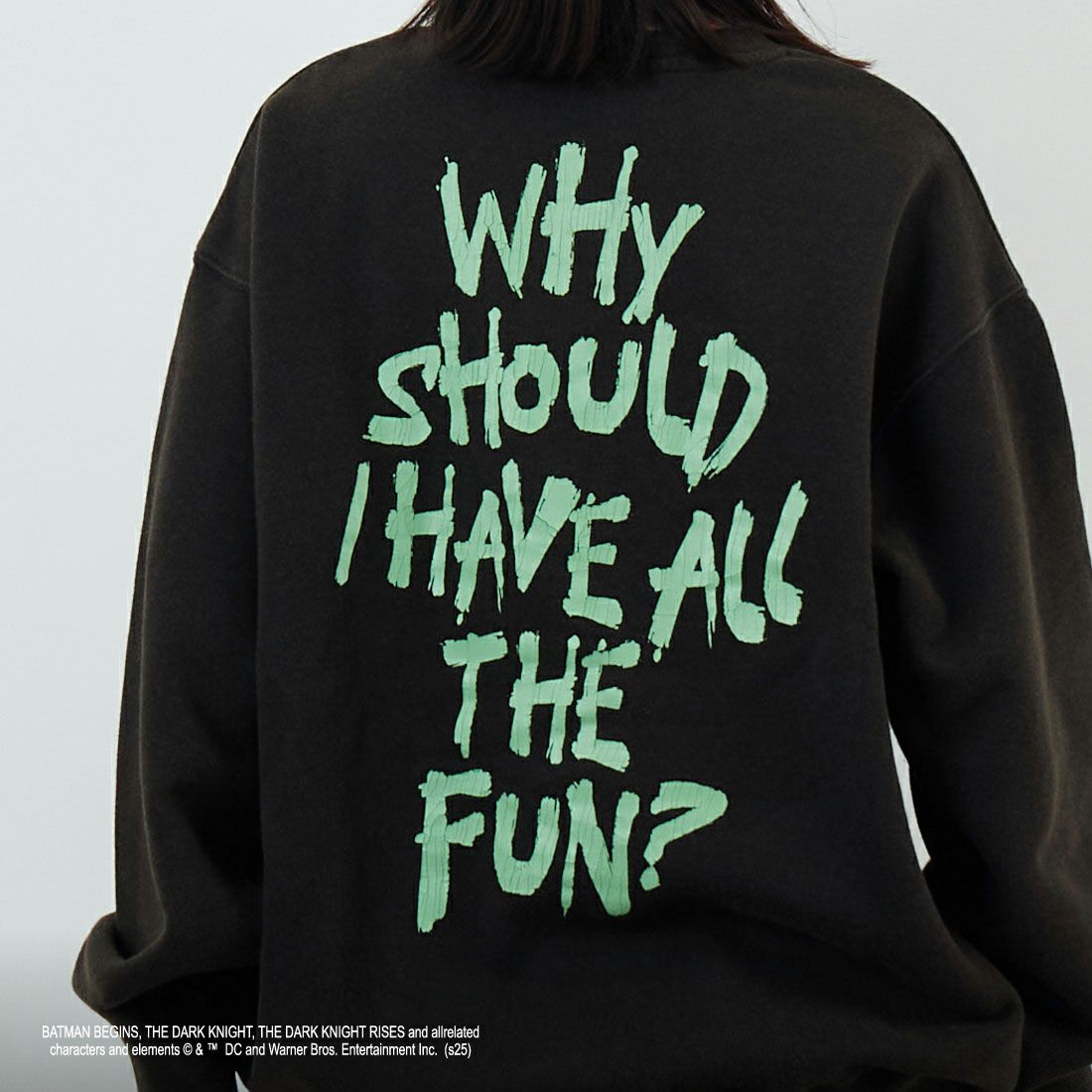 Jeans Factory Clothes [ジーンズファクトリークローズ] ムービーダメージスウェット / THE JOKER [JFC-254-091] BLACK &&モデル身長：162cm 着用サイズ：S&&