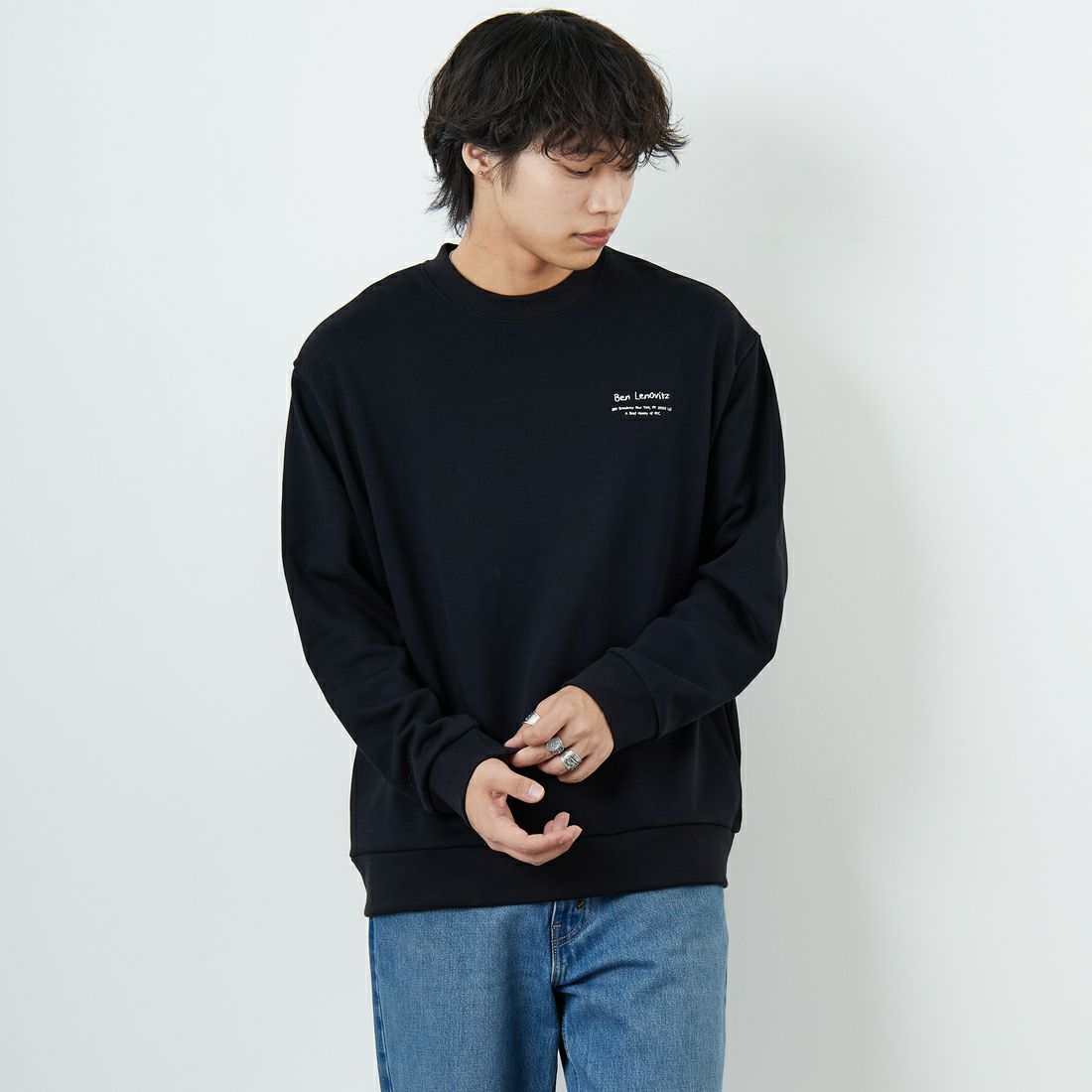Ben Lenovitz [ベン レノビッツ] 別注 ドッグバックプリントスウェット [BL25F-001IN-JF] BLACK &&モデル身長：179cm 着用サイズ：L&&