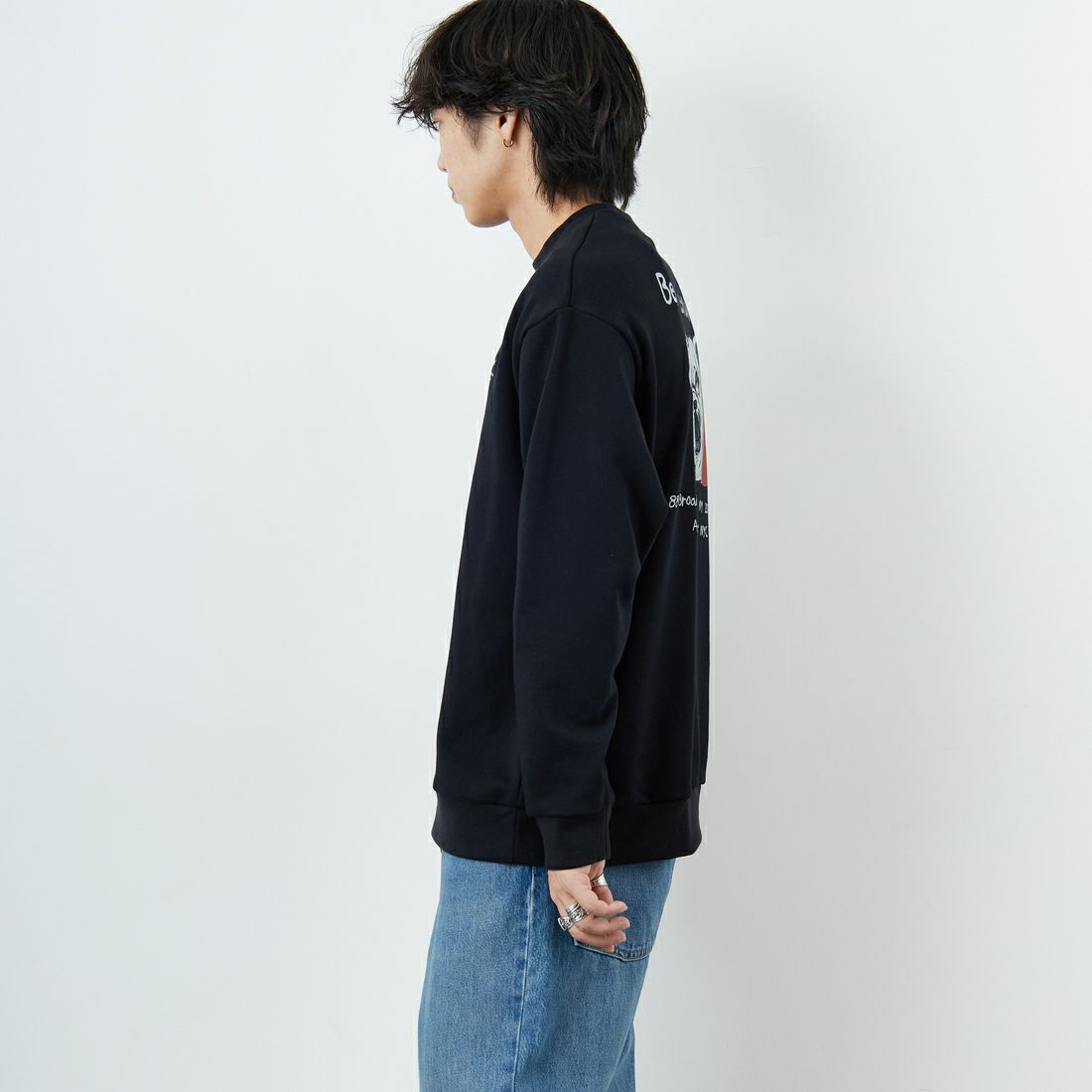 Ben Lenovitz [ベン レノビッツ] 別注 ドッグバックプリントスウェット [BL25F-001IN-JF] BLACK &&モデル身長：179cm 着用サイズ：L&&