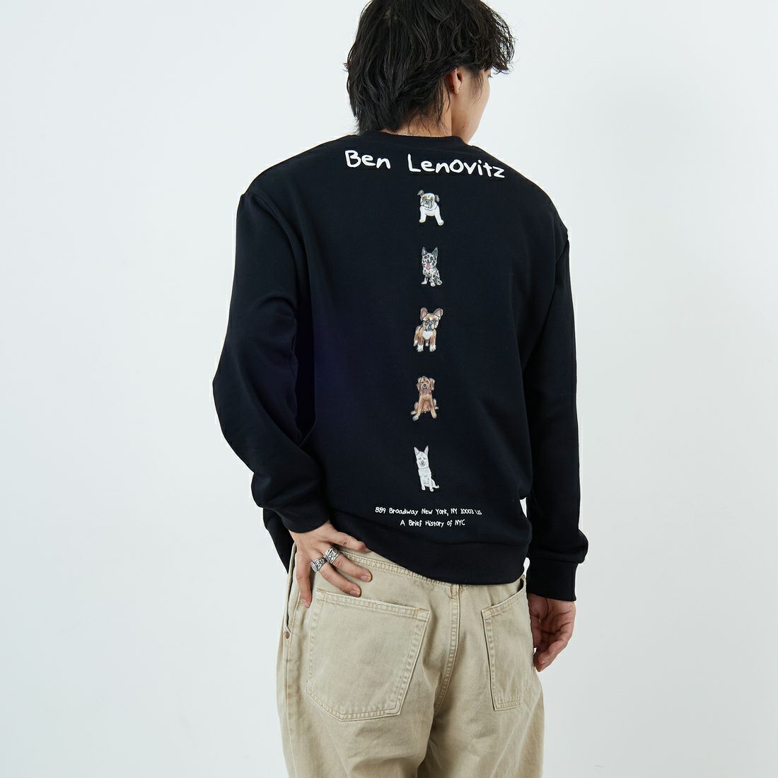Ben Lenovitz [ベン レノビッツ] 別注 ドッグバックプリントスウェット [BL25F-002IN-JF] BLACK &&モデル身長：179cm 着用サイズ：L&&