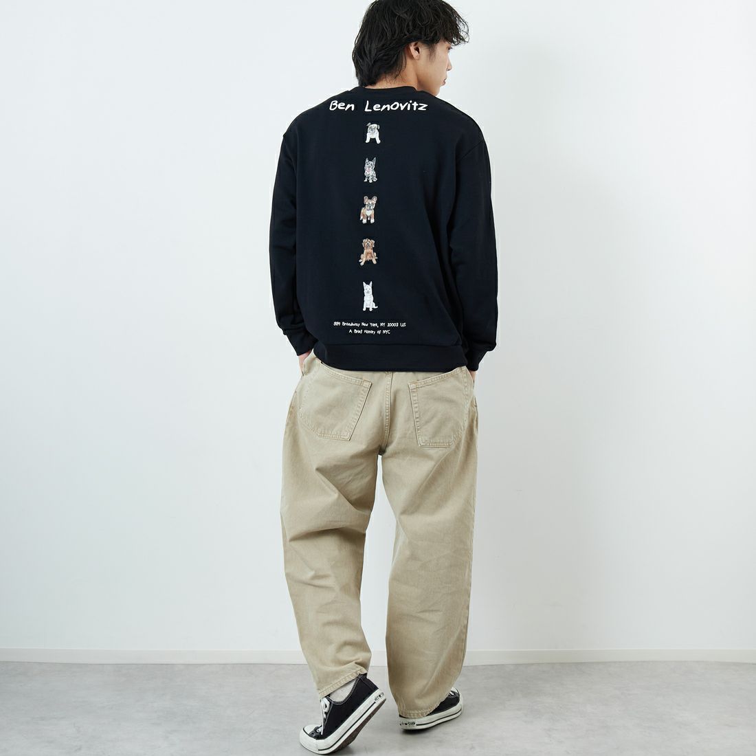 Ben Lenovitz [ベン レノビッツ] 別注 ドッグバックプリントスウェット [BL25F-002IN-JF] BLACK &&モデル身長：179cm 着用サイズ：L&&