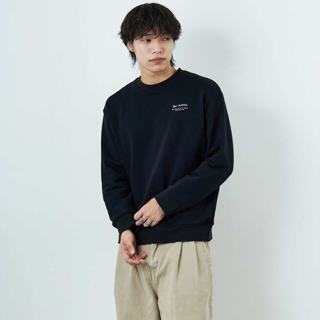 Ben Lenovitz [ベン レノビッツ] 別注 ドッグバックプリントスウェット [BL25F-002IN-JF] BLACK &&モデル身長：179cm 着用サイズ：M&&