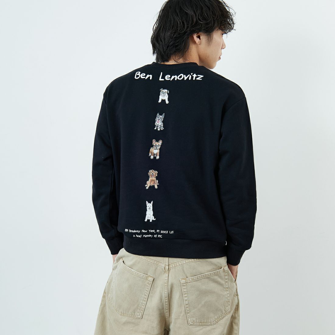 Ben Lenovitz [ベン レノビッツ] 別注 ドッグバックプリントスウェット [BL25F-002IN-JF] BLACK &&モデル身長：179cm 着用サイズ：M&&