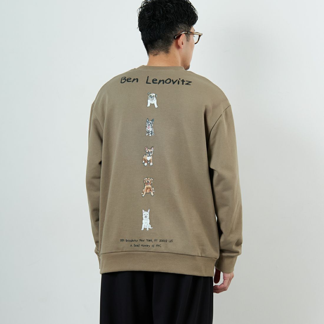Ben Lenovitz [ベン レノビッツ] 別注 ドッグバックプリントスウェット [BL25F-002IN-JF] BEIGE &&モデル身長：168cm 着用サイズ：M&&