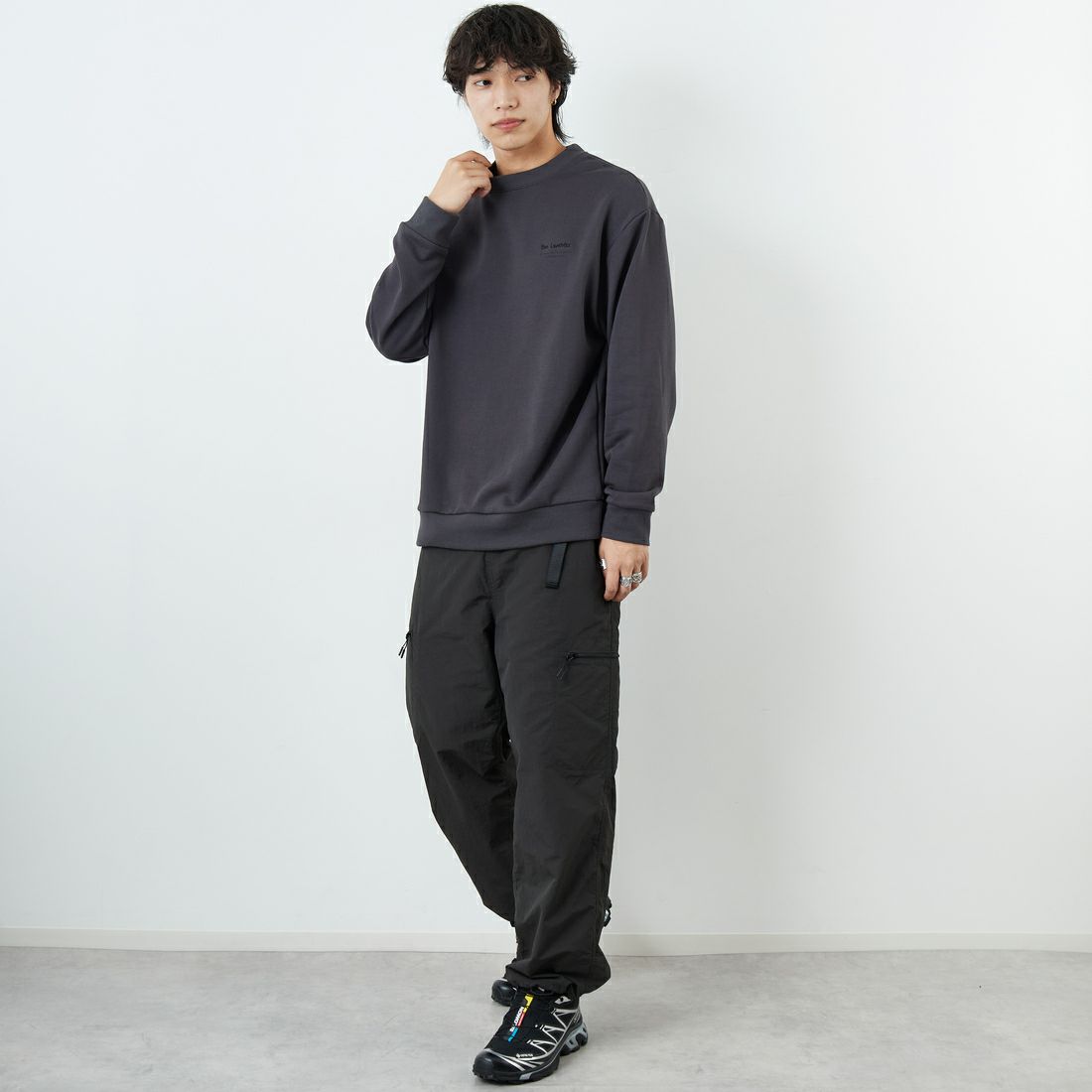 Ben Lenovitz [ベン レノビッツ] 別注 ドッグバックプリントスウェット [BL25F-003IN-JF] CHARCOAL &&モデル身長：179cm 着用サイズ：L&&