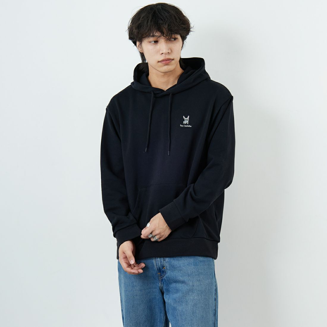 Ben Lenovitz [ベン レノビッツ] 別注 ドッグバックプリントスウェットパーカー [BL25F-004IN-JF] BLACK &&モデル身長：179cm 着用サイズ：L&&