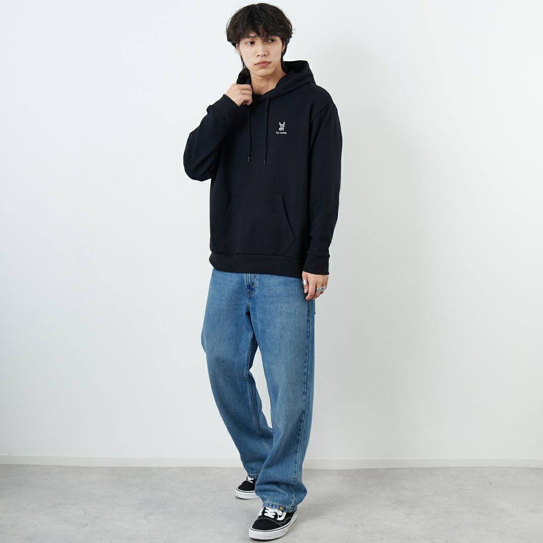 Ben Lenovitz [ベン レノビッツ] 別注 ドッグバックプリントスウェットパーカー [BL25F-004IN-JF] BLACK &&モデル身長：179cm 着用サイズ：L&&