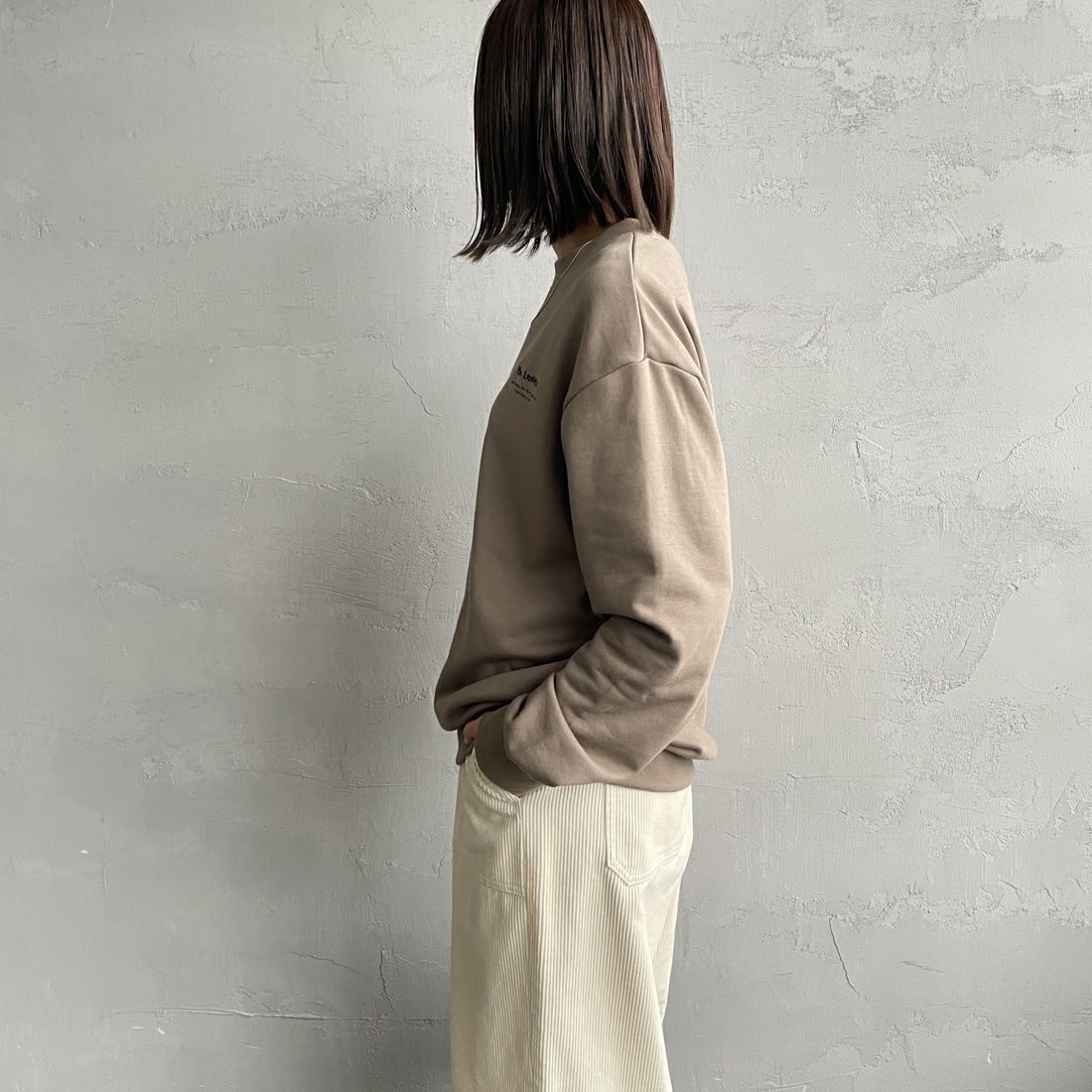 Ben Lenovitz [ベン レノビッツ] 別注 ドッグバックプリントスウェット [BL25F-003IN-JF] BEIGE &&モデル身長：159cm 着用サイズ：S&&