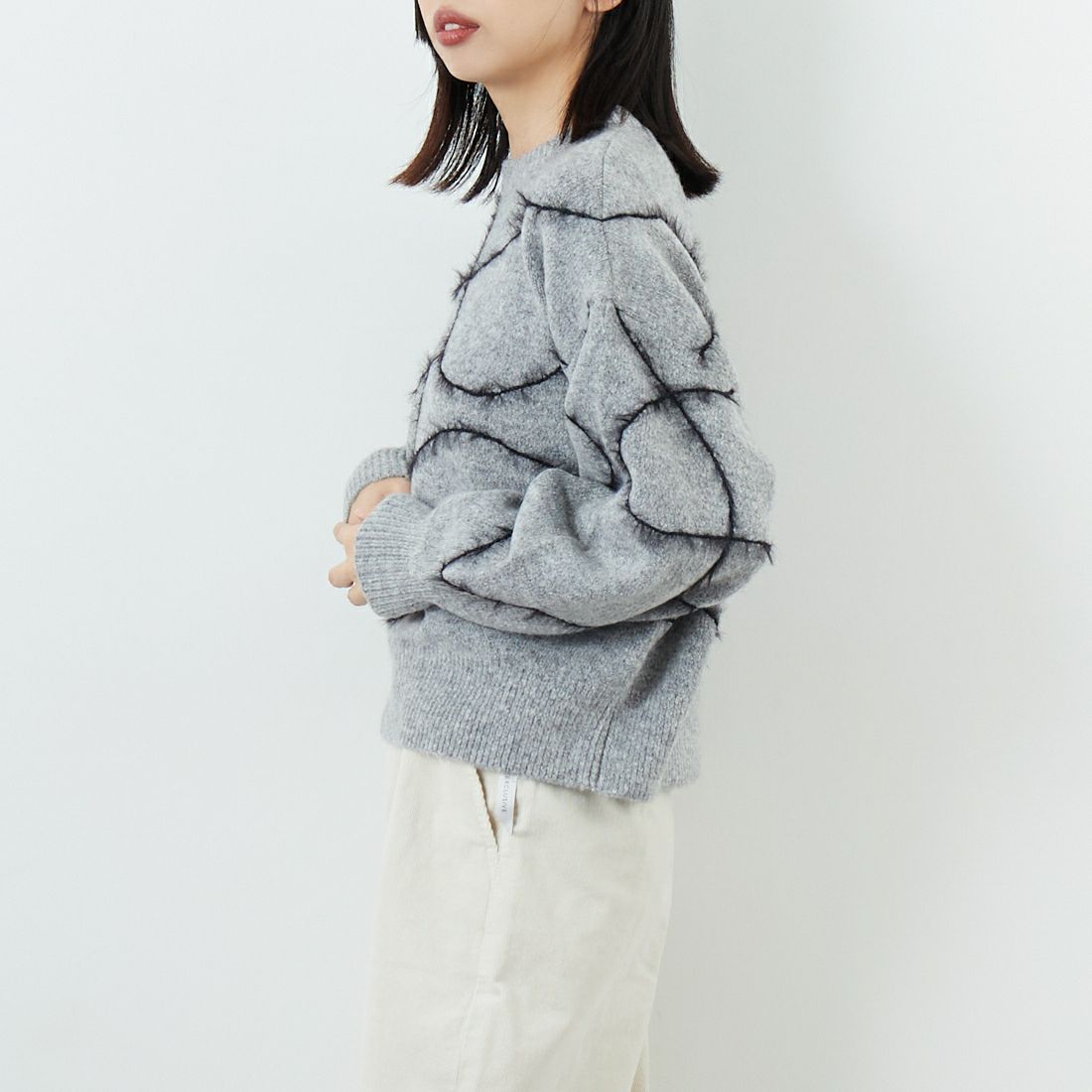 Jf Ready Made [ジェイエフレディメイド] ラインデザインニットプルオーバー [3107207] 839 ｸﾞﾚｰ &&モデル身長：162cm 着用サイズ：F&&