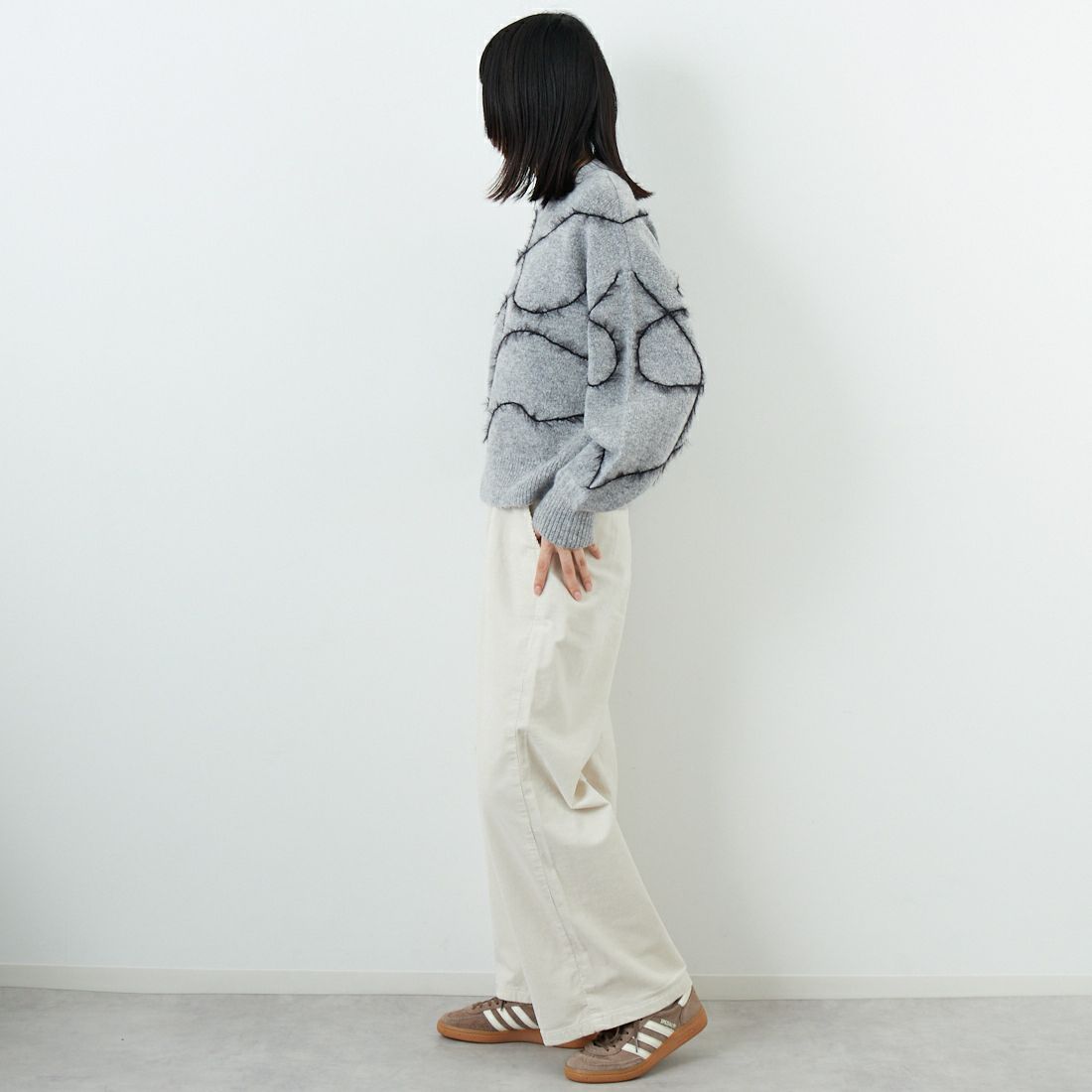 Jf Ready Made [ジェイエフレディメイド] ラインデザインニットプルオーバー [3107207] 839 ｸﾞﾚｰ &&モデル身長：162cm 着用サイズ：F&&