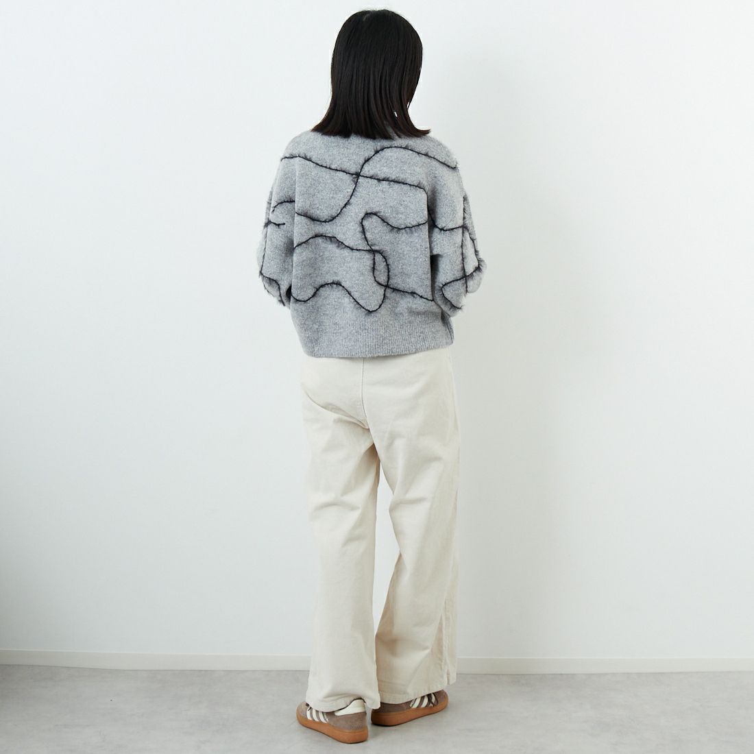 Jf Ready Made [ジェイエフレディメイド] ラインデザインニットプルオーバー [3107207] 839 ｸﾞﾚｰ &&モデル身長：162cm 着用サイズ：F&&