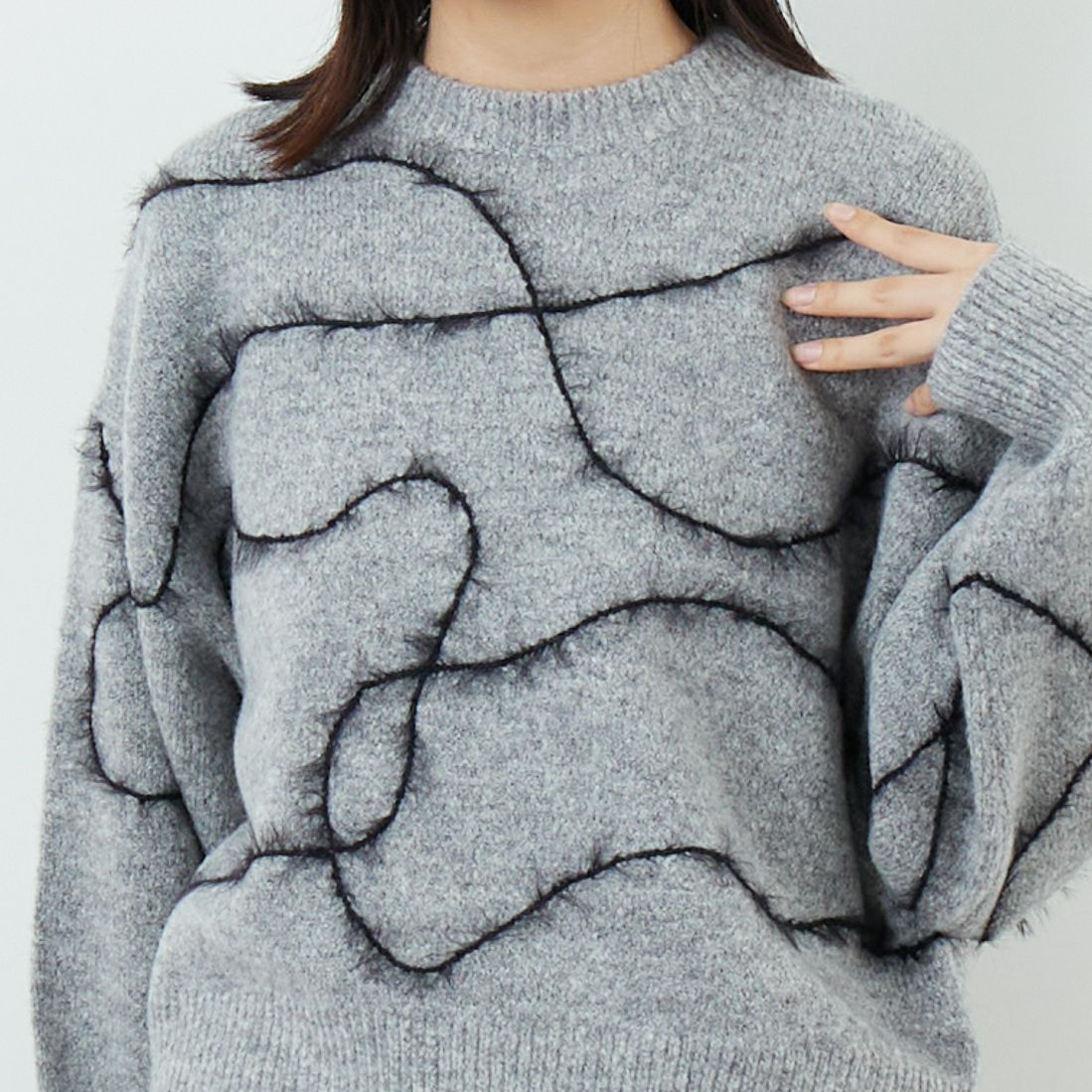 Jf Ready Made [ジェイエフレディメイド] ラインデザインニットプルオーバー [3107207] 839 ｸﾞﾚｰ &&モデル身長：162cm 着用サイズ：F&&