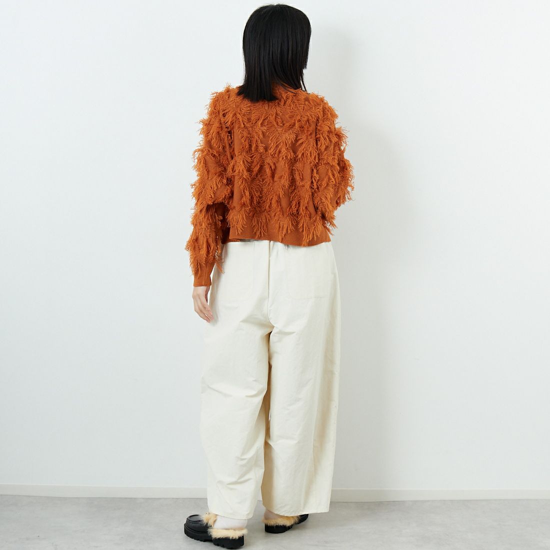 Jf Ready Made [ジェイエフレディメイド] フリンジ編みニットプルオーバー [3107205] 204 Dｵﾚﾝｼﾞ &&モデル身長：162cm 着用サイズ：F&&