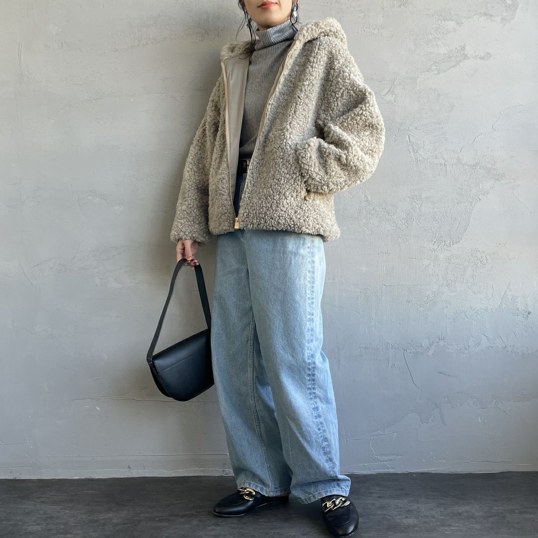 TATRAS [タトラス] IPAMA/イパマ ボアブルゾン [LJXA0042033588] L.GRAY &&モデル身長：160cm 着用サイズ：1&&