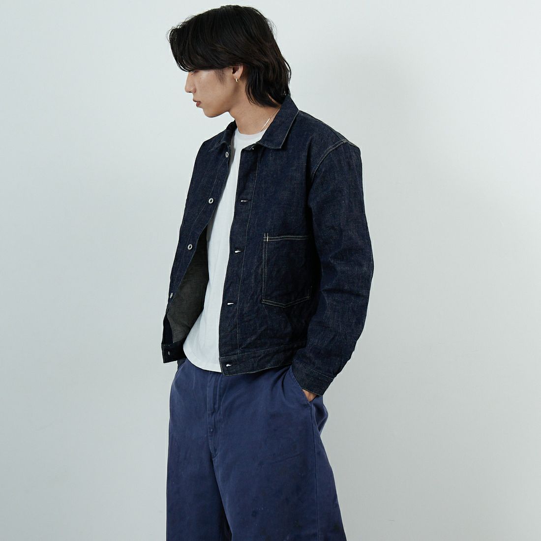 A VONTADE [アボンタージ] コールマインデニムブラウス [VTD-0541-JK2] 1 INDIGO &&モデル身長：179cm 着用サイズ：M&&