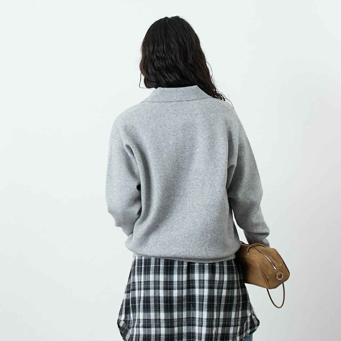 Jf Ready Made [ジェイエフレディメイド] 総針ニット襟付きプルオーバー [3107202] 821 ﾓｸｸﾞﾚｰ &&モデル身長：162cm 着用サイズ：F&&