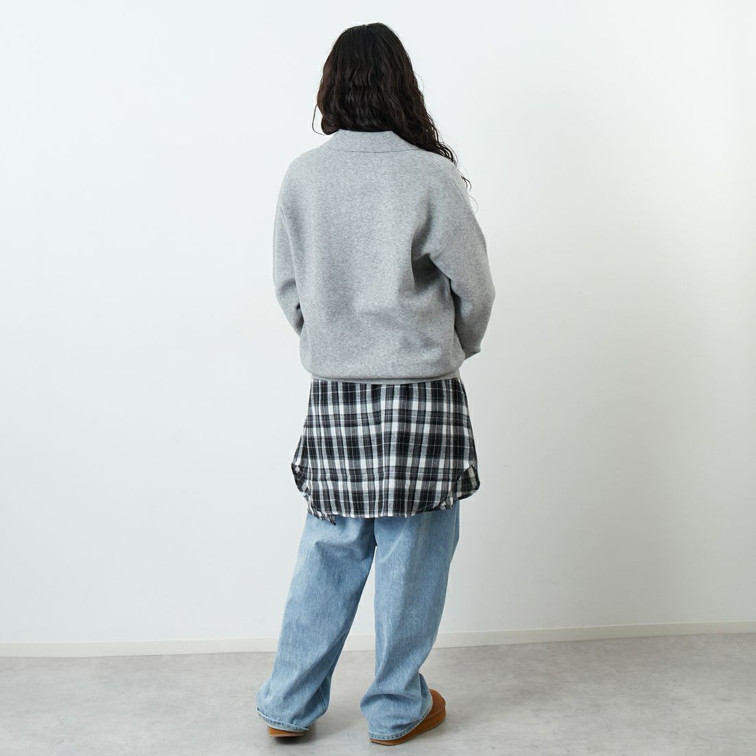 Jf Ready Made [ジェイエフレディメイド] 総針ニット襟付きプルオーバー [3107202] 821 ﾓｸｸﾞﾚｰ &&モデル身長：162cm 着用サイズ：F&&