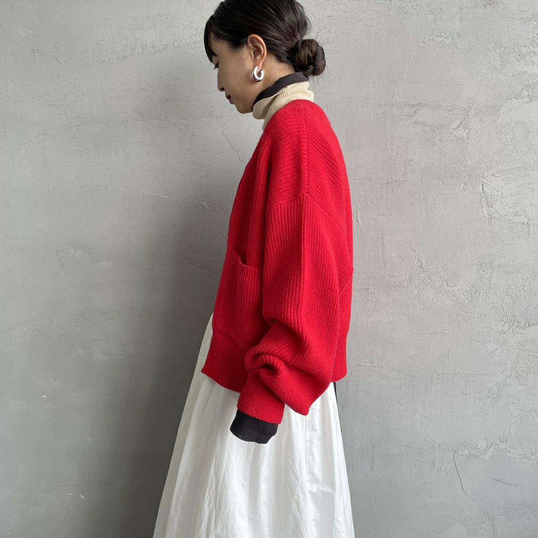 Maison de L'allure [メゾン ドゥ ラリュール] ダブルジップニットブルゾン [M25131041] 46 RED &&モデル身長：150cm 着用サイズ：F&&