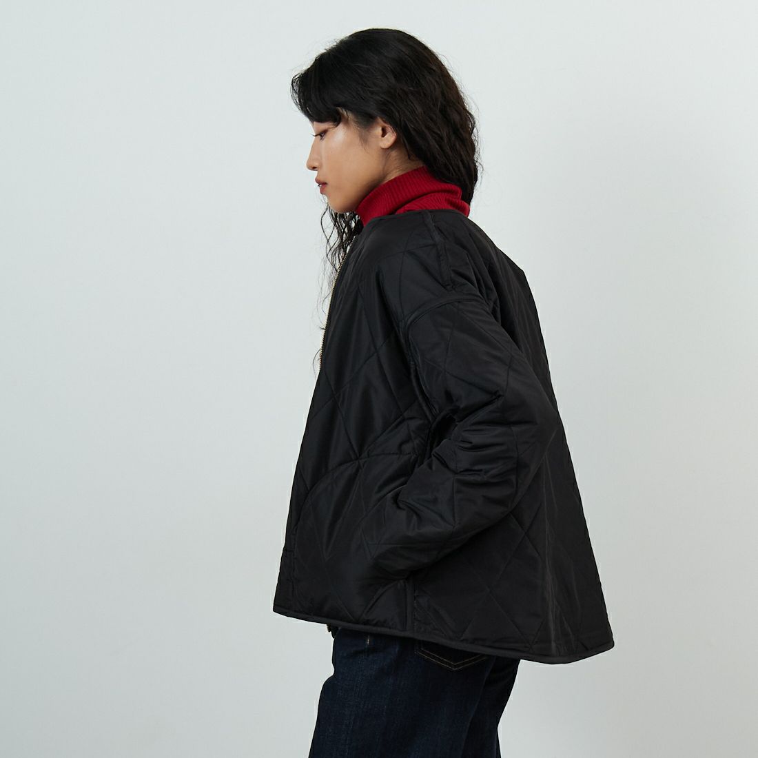 Jf Ready Made [ジェイエフレディメイド] パネトレーションファーキルトリバーシブルジャケット [8559204-01] 13 ﾁｬｺｰﾙ &&モデル身長：162cm 着用サイズ：F&&