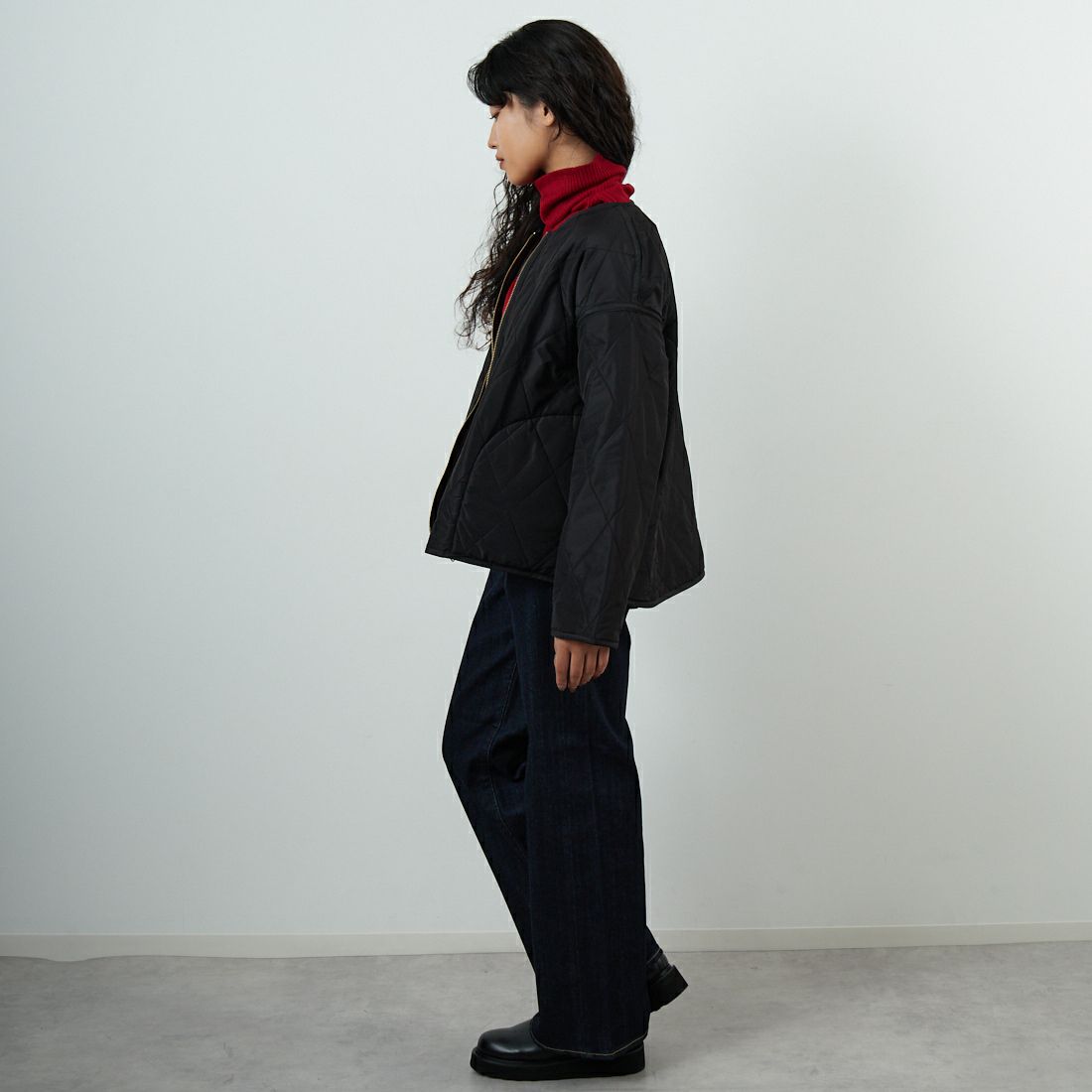 Jf Ready Made [ジェイエフレディメイド] パネトレーションファーキルトリバーシブルジャケット [8559204-01] 13 ﾁｬｺｰﾙ &&モデル身長：162cm 着用サイズ：F&&