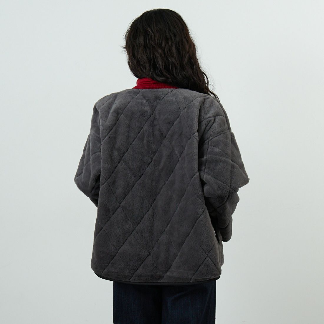 Jf Ready Made [ジェイエフレディメイド] パネトレーションファーキルトリバーシブルジャケット [8559204-01] 13 ﾁｬｺｰﾙ &&モデル身長：162cm 着用サイズ：F&&