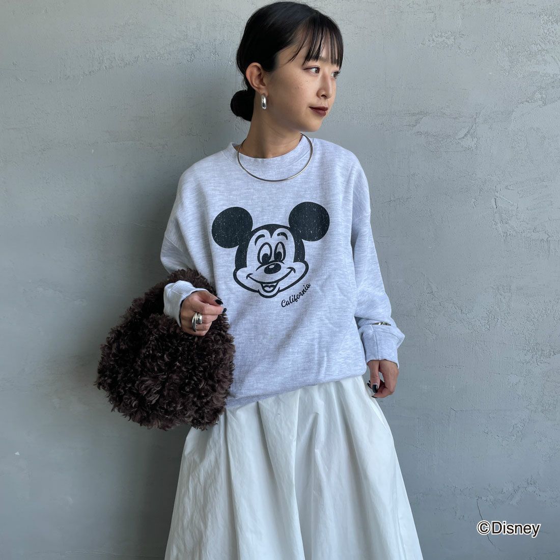 GOOD ROCK SPEED [グッドロックスピード] 別注 / MICKEY MOUSE / プリントスウェット [INTN-058-JF] ASH &&モデル身長：150cm 着用サイズ：M&&