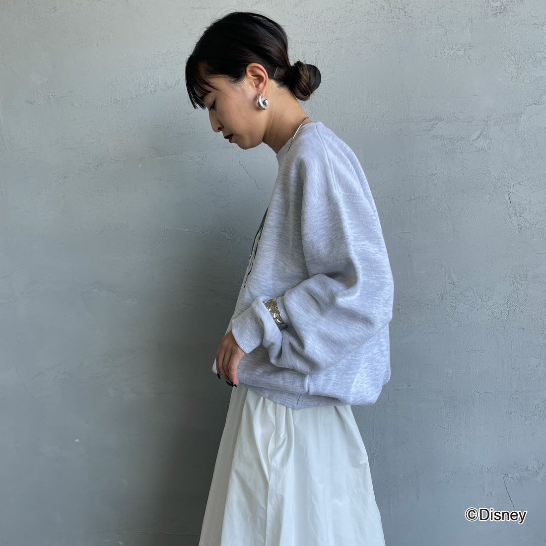 GOOD ROCK SPEED [グッドロックスピード] 別注 / MICKEY MOUSE / プリントスウェット [INTN-058-JF] ASH &&モデル身長：150cm 着用サイズ：M&&