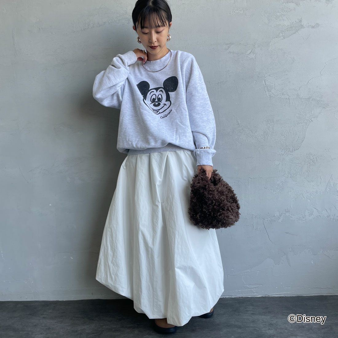 GOOD ROCK SPEED [グッドロックスピード] 別注 / MICKEY MOUSE / プリントスウェット [INTN-058-JF] ASH &&モデル身長：150cm 着用サイズ：M&&