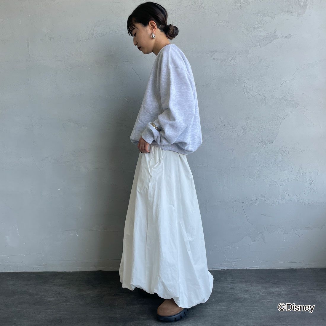 GOOD ROCK SPEED [グッドロックスピード] 別注 / MICKEY MOUSE / プリントスウェット [INTN-058-JF] ASH &&モデル身長：150cm 着用サイズ：M&&